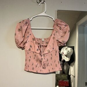 Love Tree Pink Floral Puff Sleeve Blouse